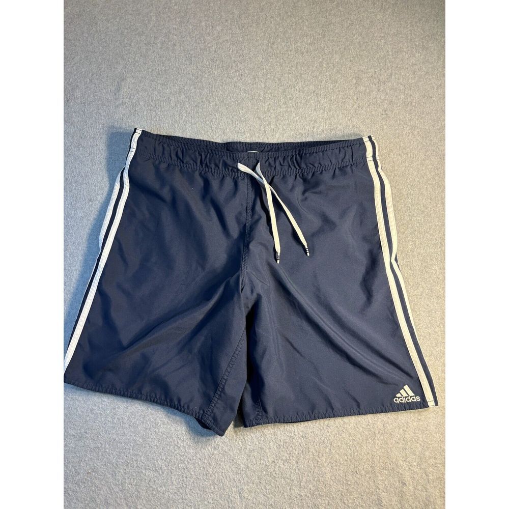 adidas Shorts Mens Size 32 Navy Mesh Lined Elastic Waist Drawstring Swoosh Logo